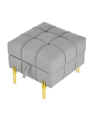 Anti-Scratch PU Leather Storage Ottoman, Upholstered Footstool with Gold Stainless Steel Legs for Bedroom or Living Room