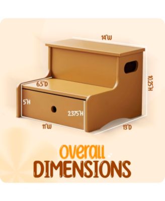 14" Wooden Toddler Step Stool for Kids with Storage for Bedroom, Bathroom & Kitchen
