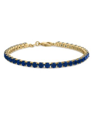 Timeless 12CTW Created Blue Sapphire Tennis Bracelet Prong Set For Women Gift 7.5 Inch 14K Gold Plated