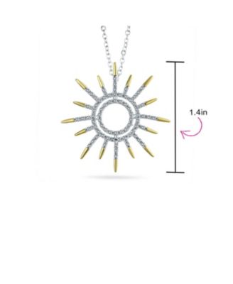 Summer Flaming Sunshine Two Tone Micro Pave CZ Starburst Celestial Sunburst Pendant Necklace 14K Gold Brass
