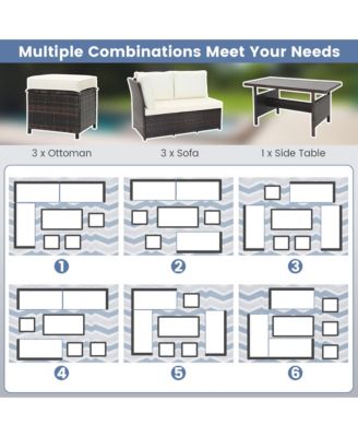 7PCS Wicker Patio Conversation Furniture Set Sectional Sofa Set w/ Cushions