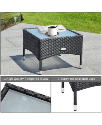 3 PCS Patio Wicker Rattan Furniture Set Coffee Table & 2 Rattan Chair w/ Cushion