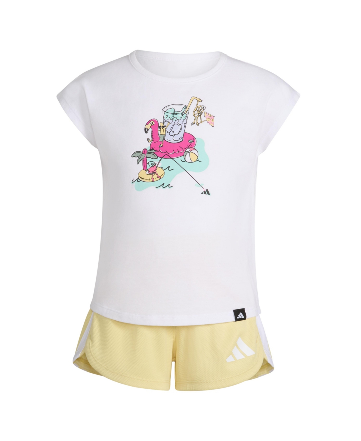 Adidas Originals Toddler And Little Girls 2-piece Short Sleeve Graphic T-shirt And Mesh Short Set