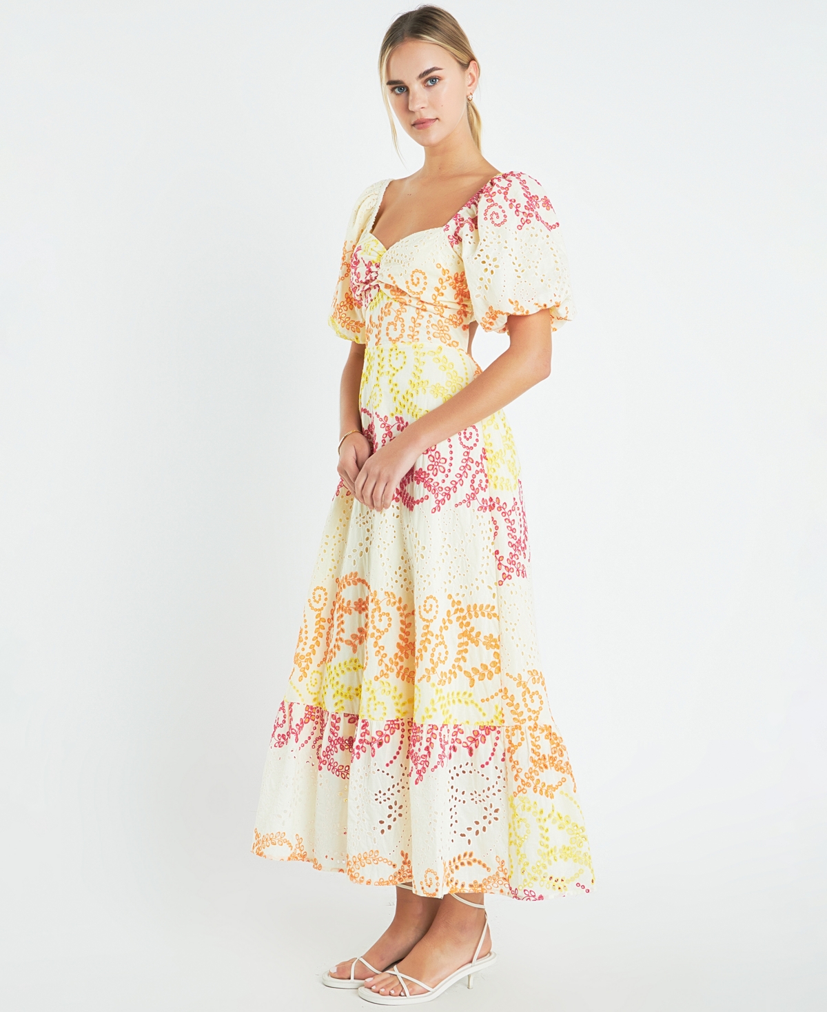 ENGLISH FACTORY WOMEN'S COTTON EYELET PUFF-SLEEVE MAXI DRESS 