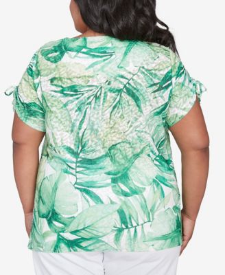 Plus Size Rise and Shine Monotone Tropical Leaf Top