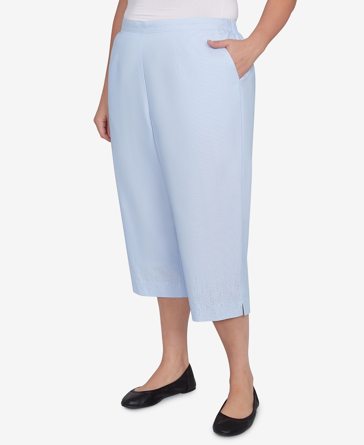 Alfred Dunner Plus Size St. Thomas Heat Set Embroidered Capri Pants In Blue