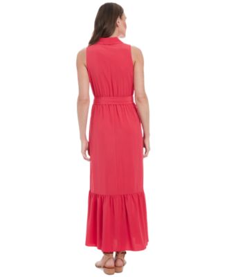 Women's Sleeveless Tiered Maxi Shirtdress