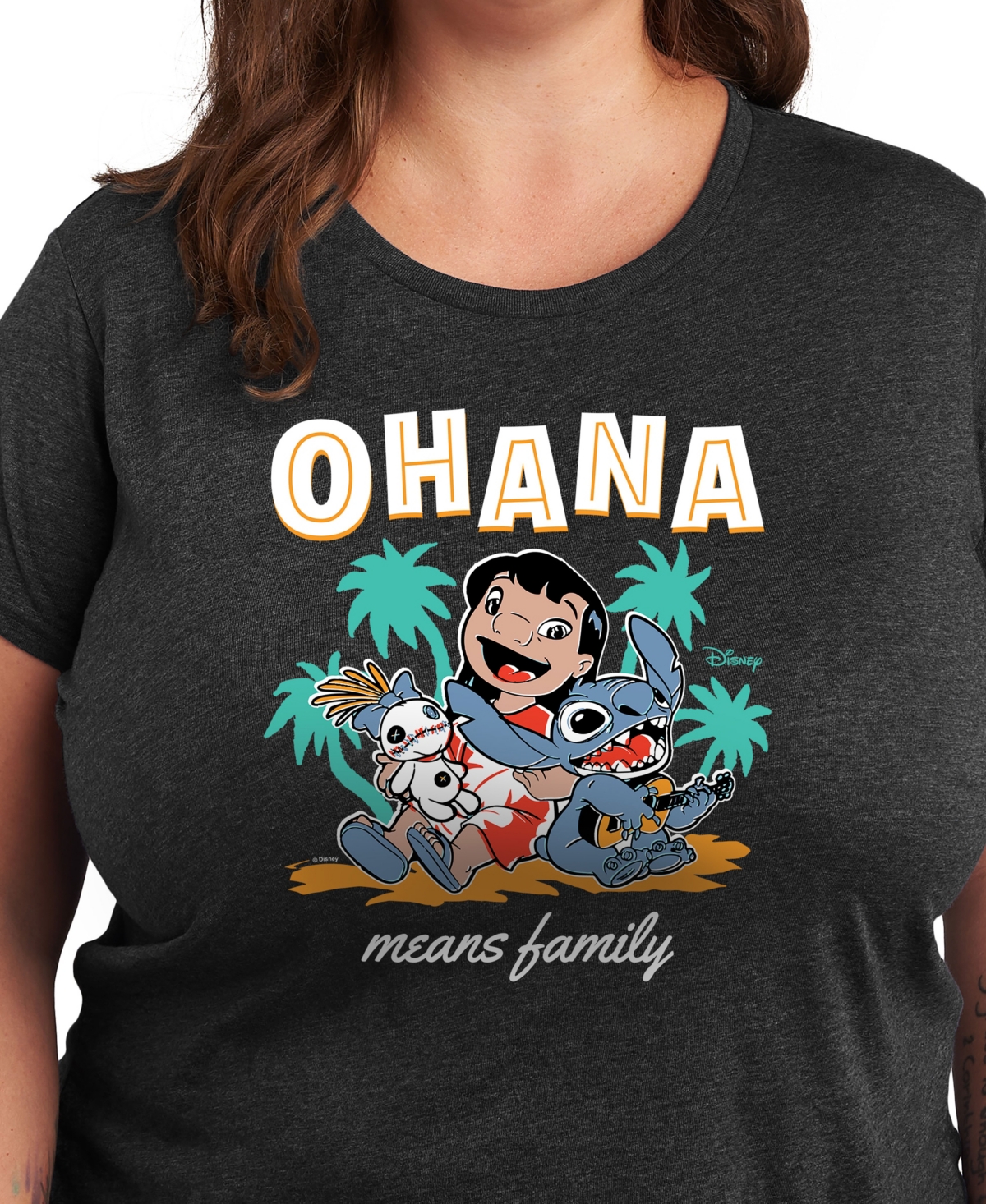 Hybrid Apparel Plus Size Lilo Stitch Ohana Means Family Graphic T-shirt In Grey
