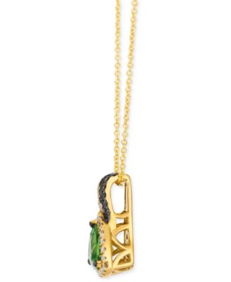 Green Apple Peridot (1-1/6 ct. t.w.) & Diamond (1/5 ct. t.w.) Trillion Halo Adjustable 20" Pendant Necklace in 14k Gold