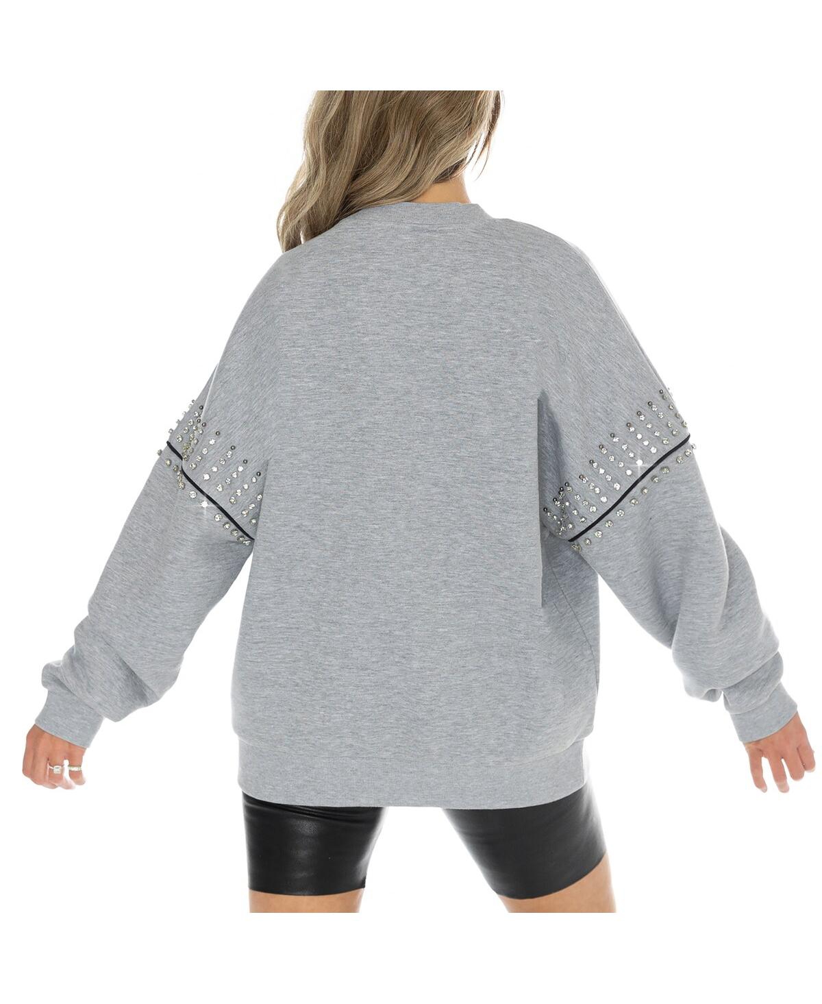 GAMEDAY COUTURE WOMEN'S HEATHER GRAY WEST VIRGINIA MOUNTAINEERS COMPETITIVE EDGE OVERSIZED FLEECE PULLOVER SWEATSHIR 