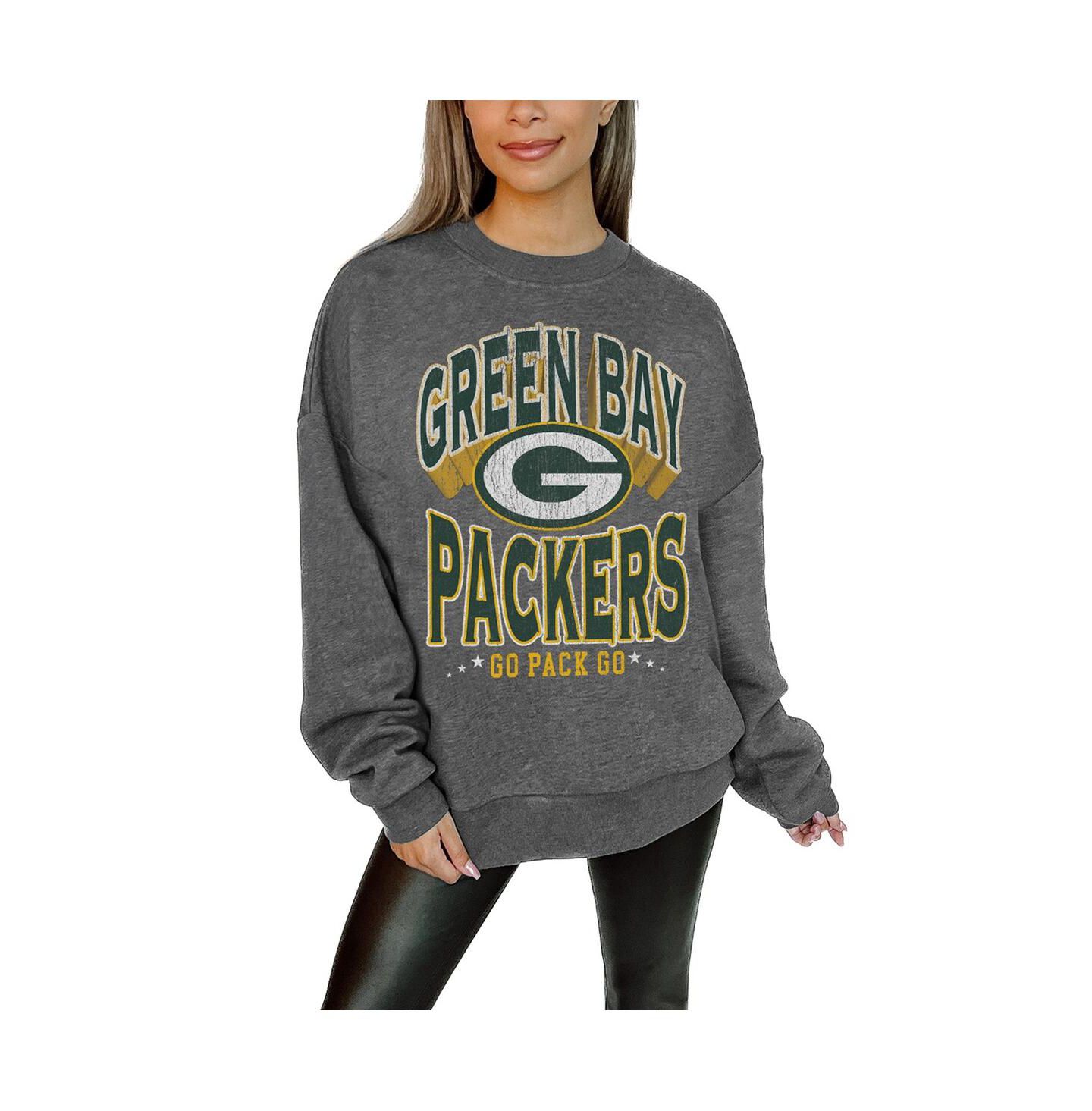 Женские толстовки Gameday Couture Charcoal Green Bay Packers Long Weekend Premium Fleece Drop Shoulder Pullover — фото 1