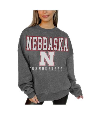 Gameday Couture - Women's Heather Charcoal Nebraska Huskers Distressed Fleece Pullover Sweatshirt
