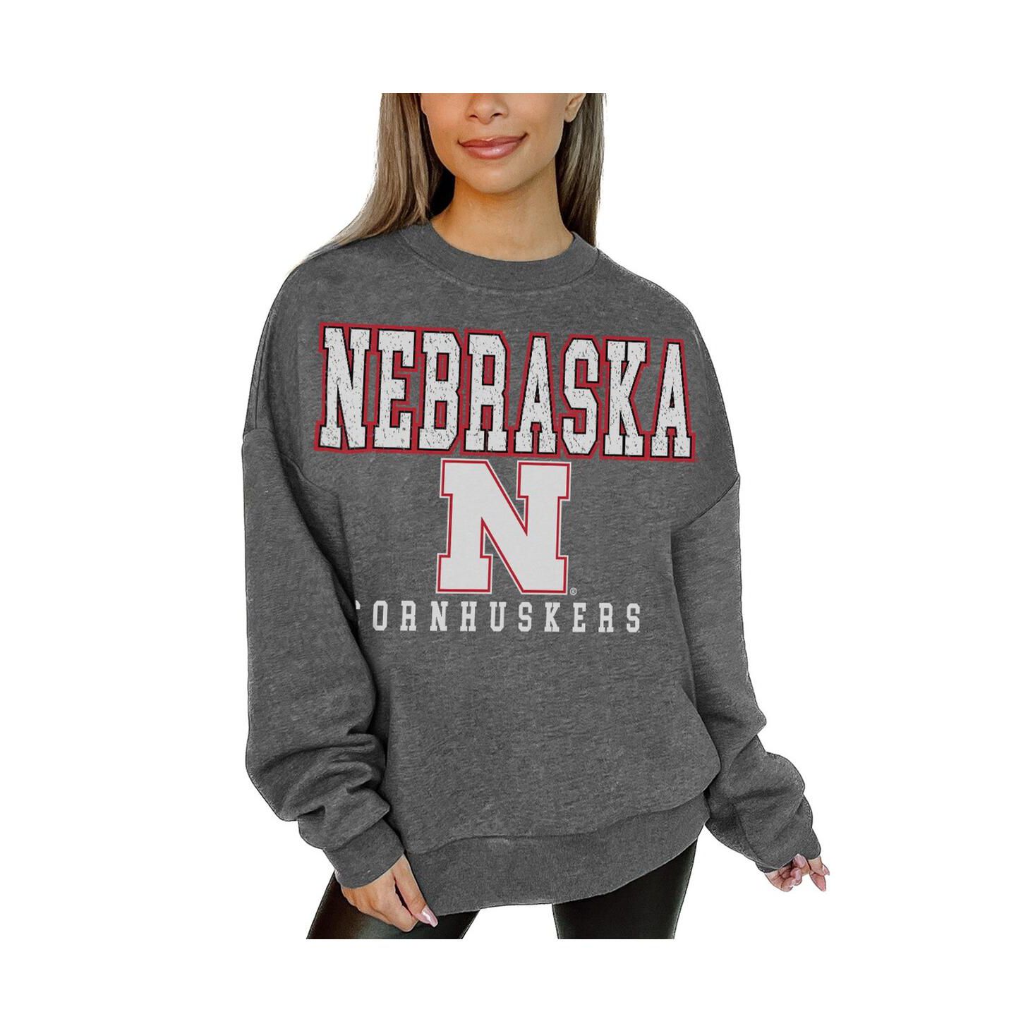 Женская толстовка Gameday Couture Heather Charcoal Nebraska Huskers Distressed Fleece Pullover — фото 1