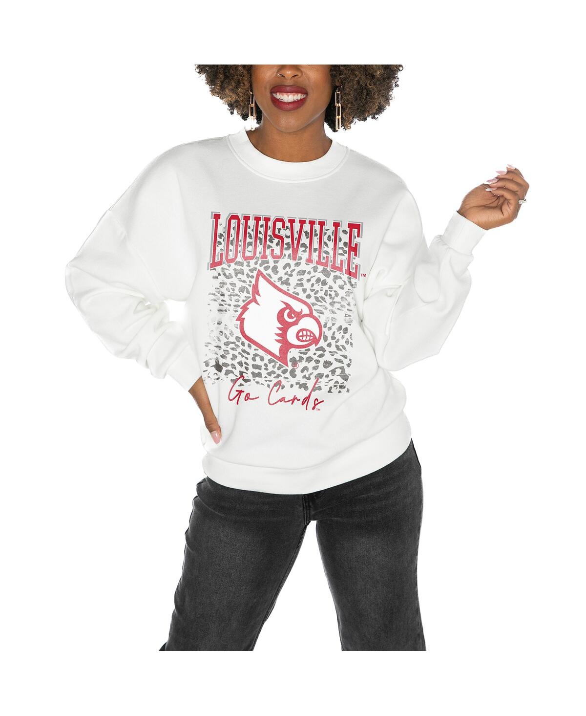 Shop Gameday Couture Women's White Louisville Cardinals Drop Shoulder Fleece Drop Pullover Sweatshirt