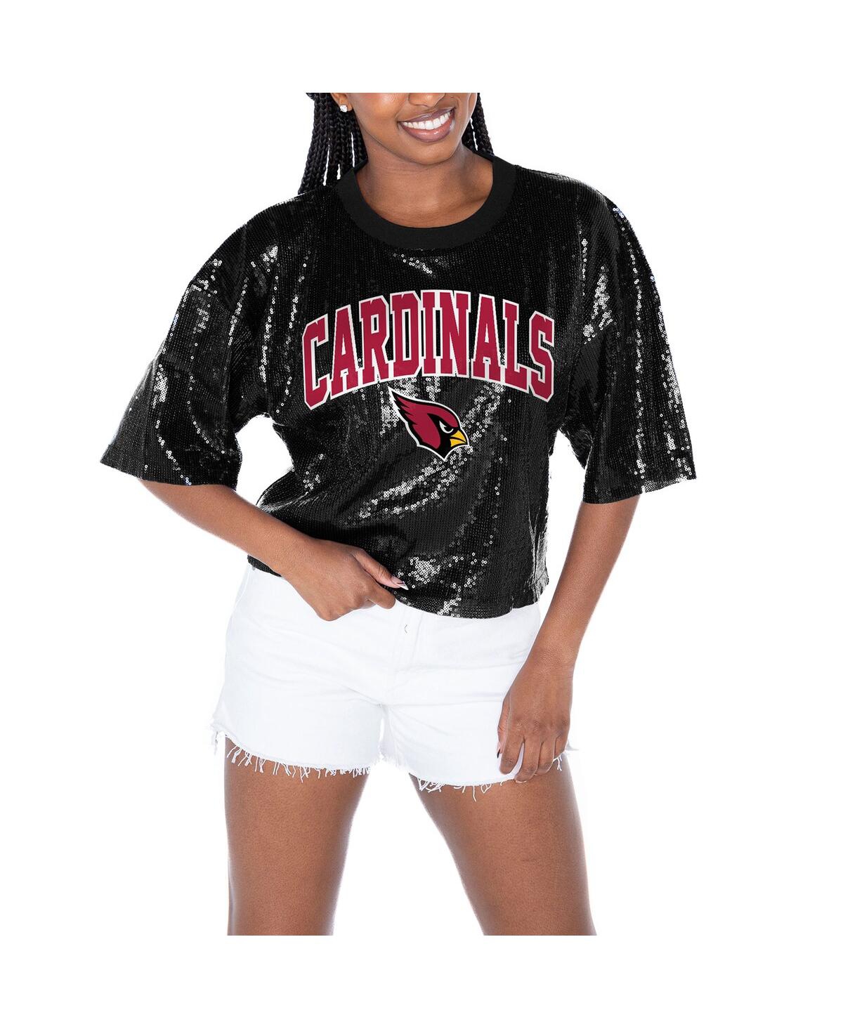 Women's Black Arizona Cardinals Rise Up Sequin Cropped T-Shirt - Black