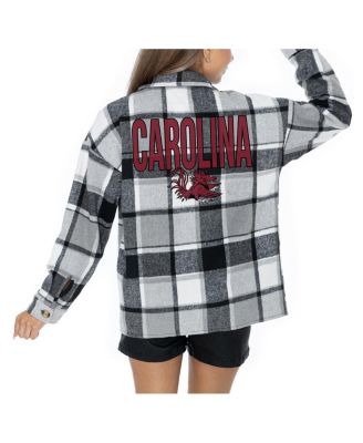 Gameday Couture - Women's Grey South Carolina Gamecocks Long Sleeve Brushed Plaid Button-Up Overshirt Jacket