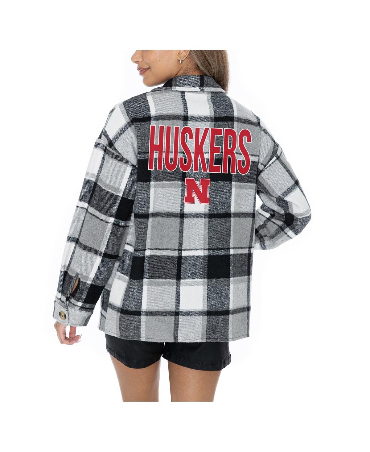 GAMEDAY COUTURE WOMEN'S GREY NEBRASKA HUSKERS LONG SLEEVE BRUSHED PLAID BUTTON-UP OVERSHIRT JACKET 