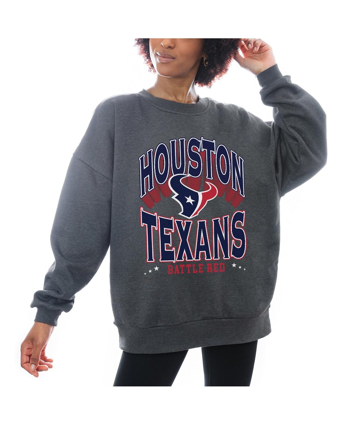 Gameday Couture Women's Charcoal Houston Texans Long Weekend Crewneck Pullover Sweatshirt In Charcoal