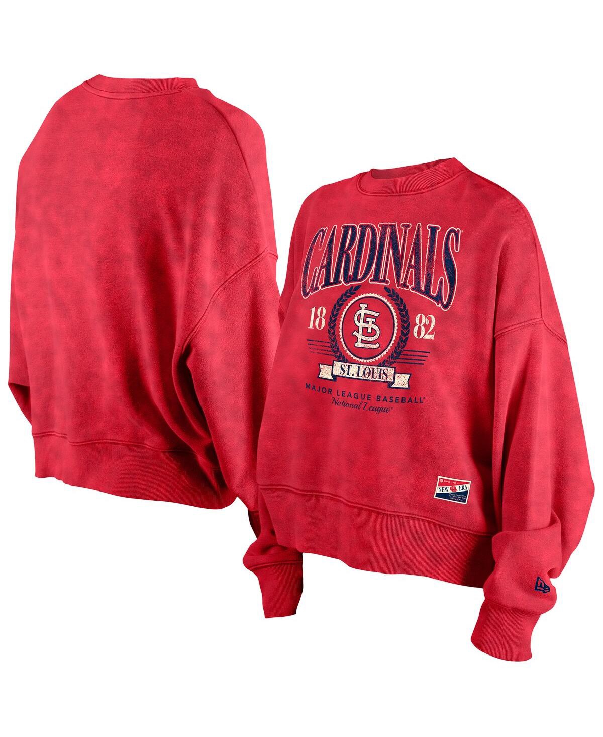 New Era Women's Red St. Louis Cardinals Throwback Boxy Enzyme Wash Fleece Crewneck Pullover Sweatshirt In Red