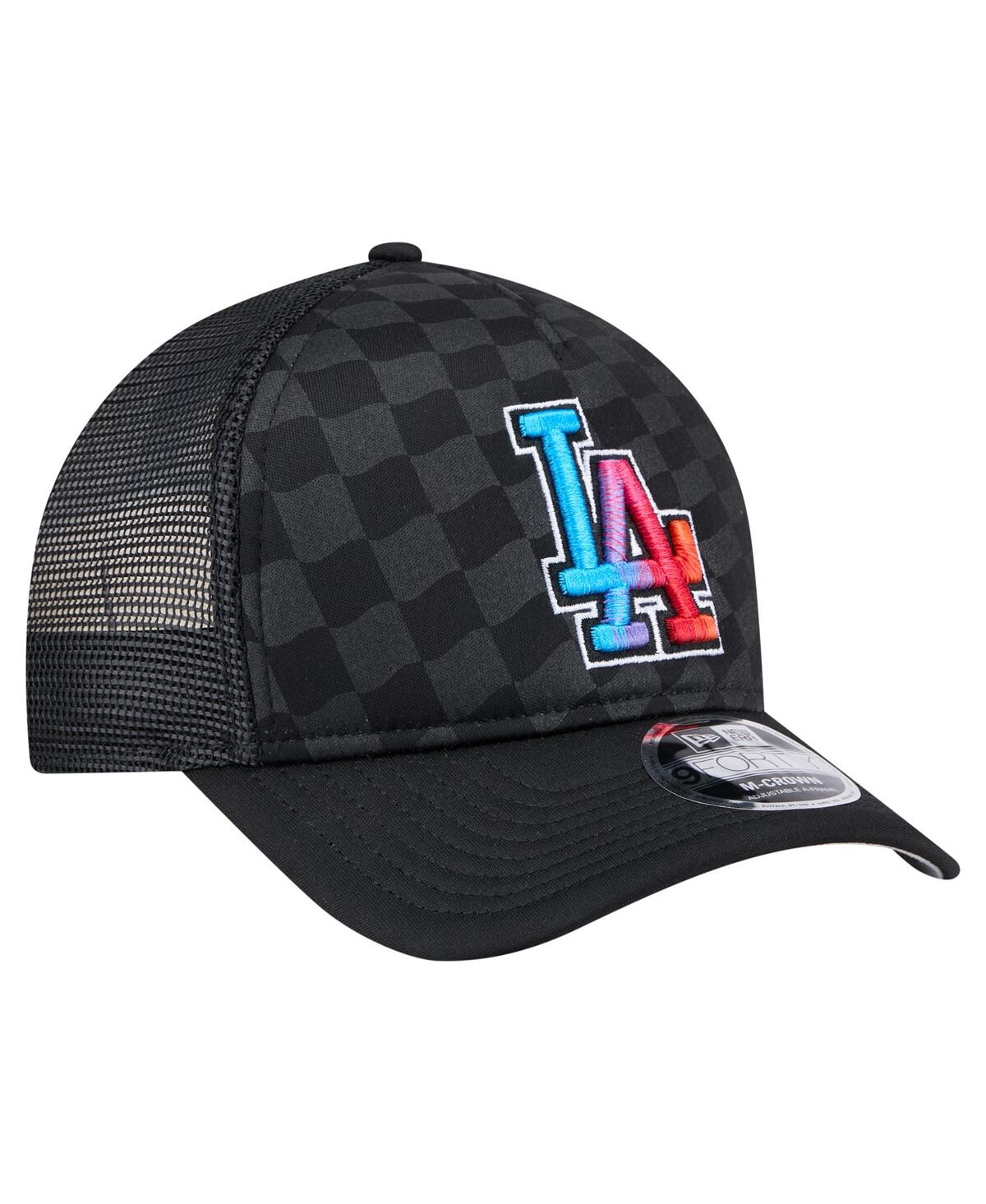 New Era Men's Black Los Angeles Dodgers Gradient 9forty A-frame M-crown Trucker Adjustable Hat In Black