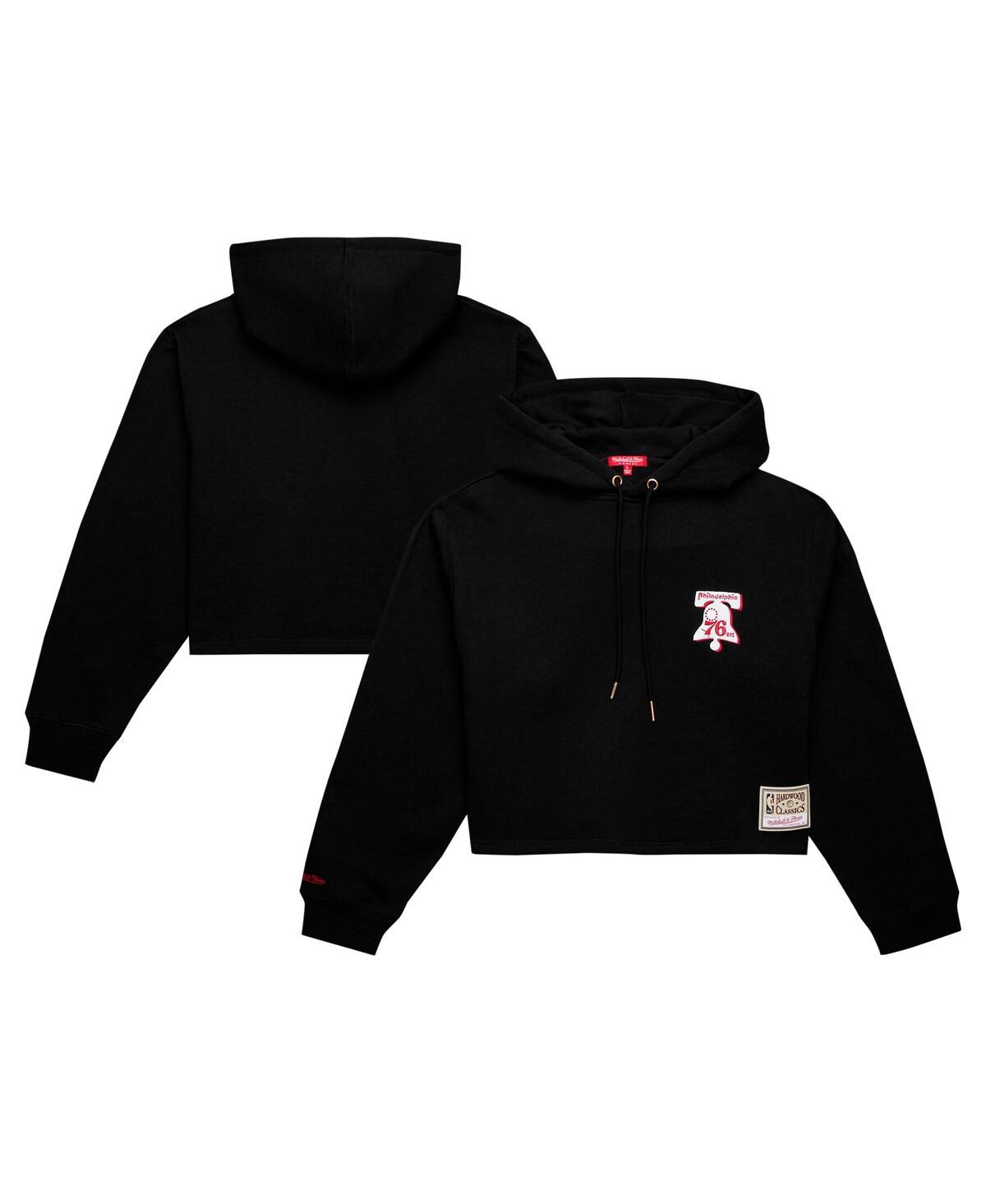 Women's Black Philadelphia 76ers Hardwood Classics Cropped Pullover Hoodie - Black