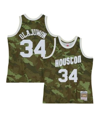 Mitchell & Ness - Men's Hakeem Olajuwon Camo Houston Rockets Hardwood Classics 1993/94 Ghost Green Swingman Jersey