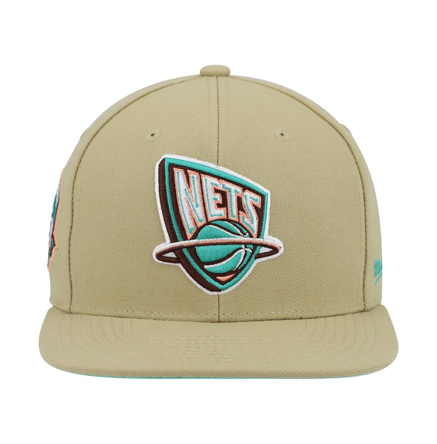 Мужские головные уборы Mitchell & Ness Khaki New Jersey Nets 35th Anniversary Hardwood Classics Malibu Sunrise Fitted Hat — фото 5