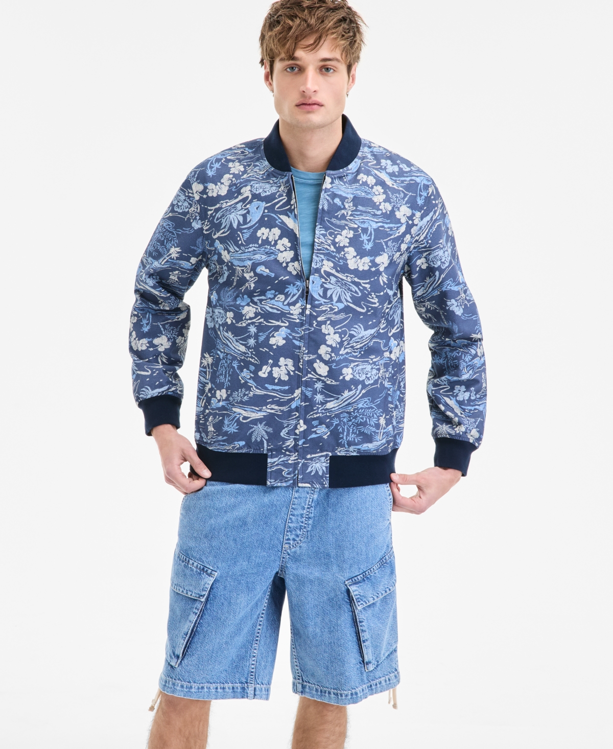 Sun + Stone Men's Floral Print Zip-front Bomber Jacket, Exclusively At Macy's