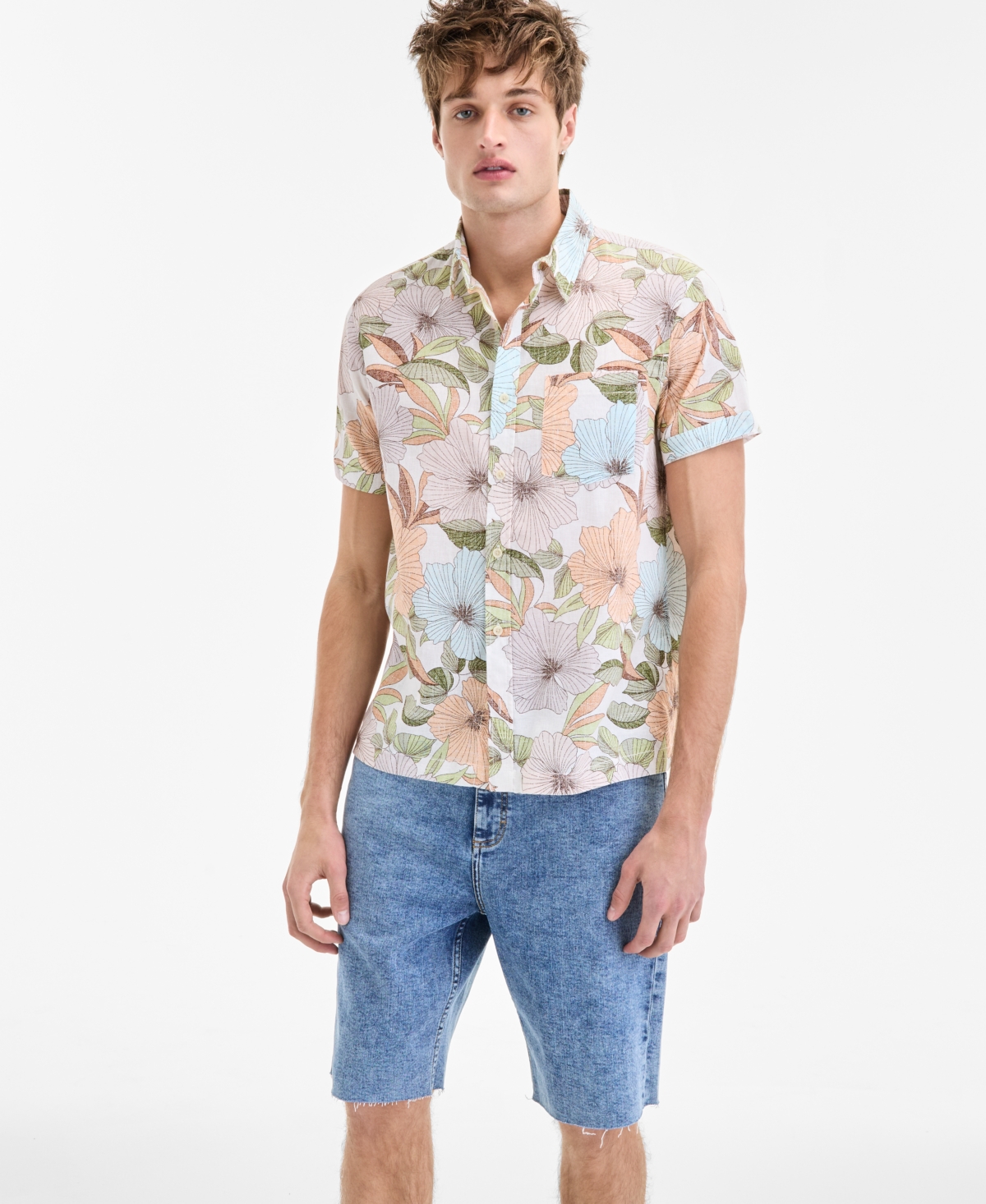 Sun + Stone Men's Duke Short Sleeve Floral Print Button-front Shirt, Exclusively At Macy's