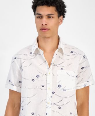 Men's Damien Short Sleeve Abstract Print Linen Blend Button-Front Shirt, Exclusively at Macy's