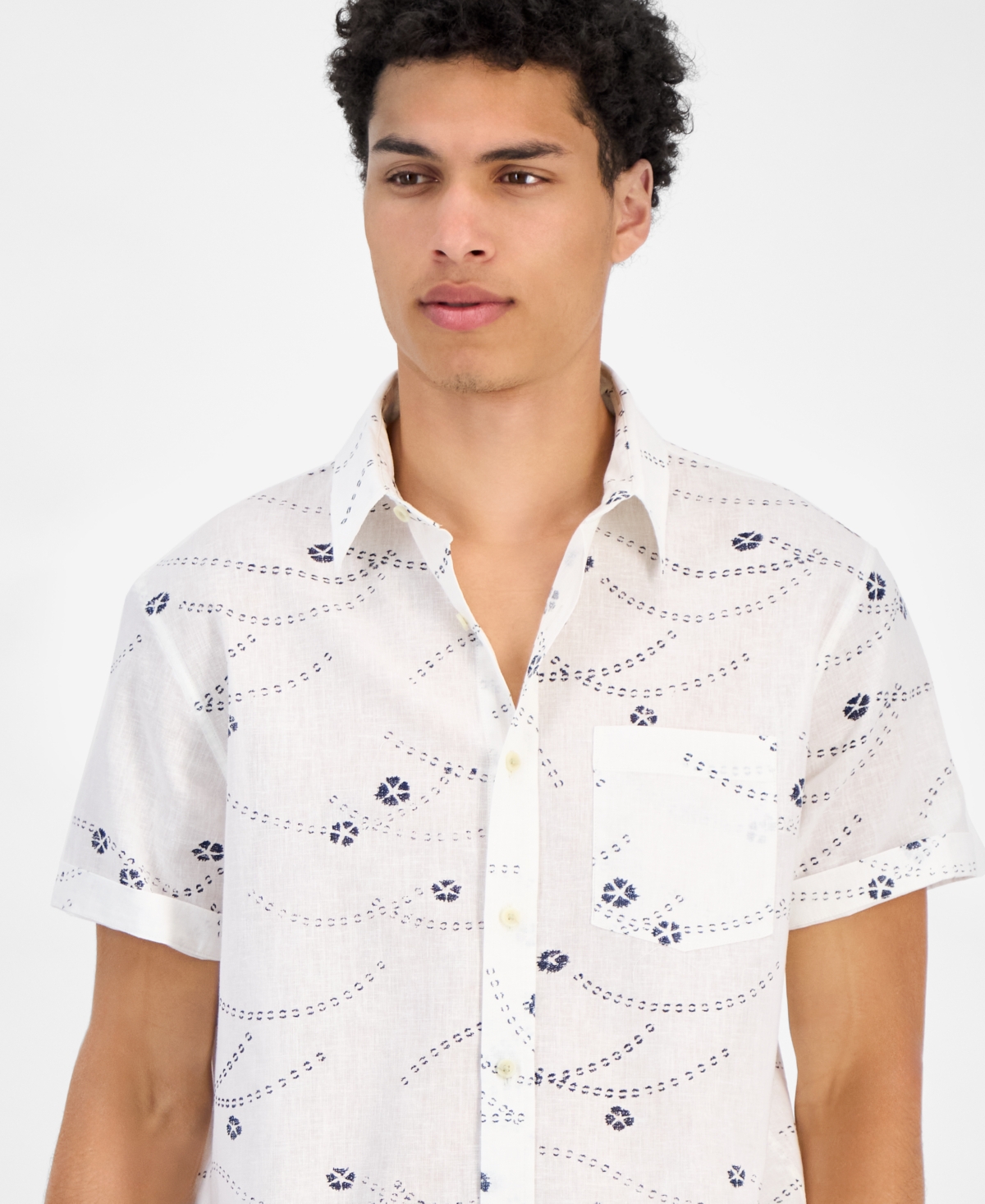 Shop Sun + Stone Men's Damien Short Sleeve Abstract Print Linen Blend Button-front Shirt, Exclusively At Macy's