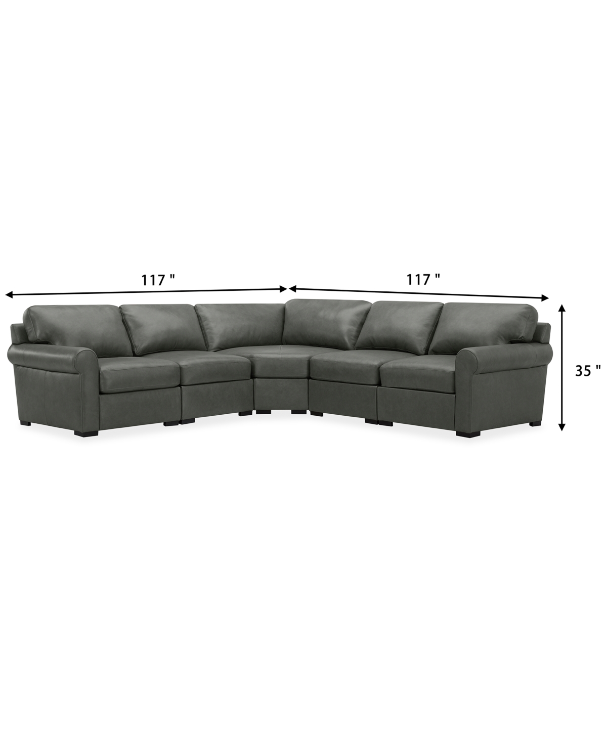 Macy's Radley Roll Arm 117" 5-pc. Leather Wedge Corner L Sectional, Exclusively At
