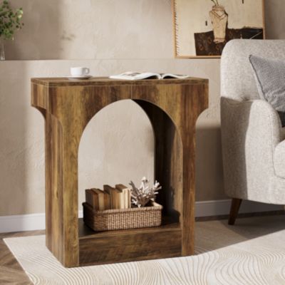 End Table, Wooden Side Table for Living Room, Narrow Nightstand, Rustic Brown