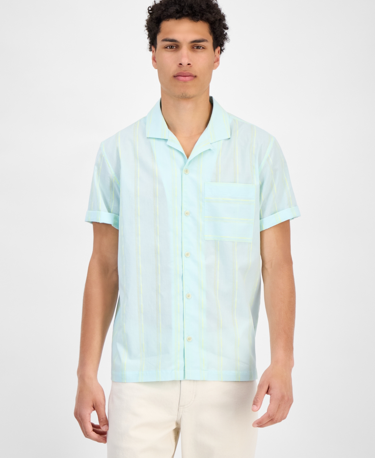 Sun + Stone Men's Adrian Short Sleeve Striped Button-front Camp Shirt, Exclusively At Macy's