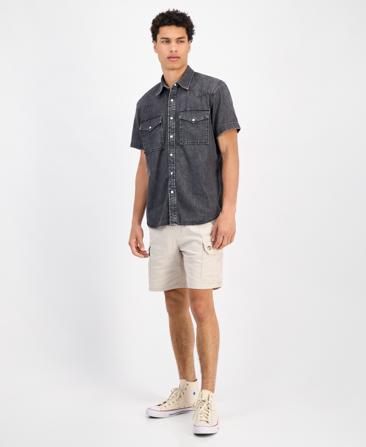 Sun + Stone Men's Spur Short Sleeve Denim Button-front Shirt, Exclusively At Macy's