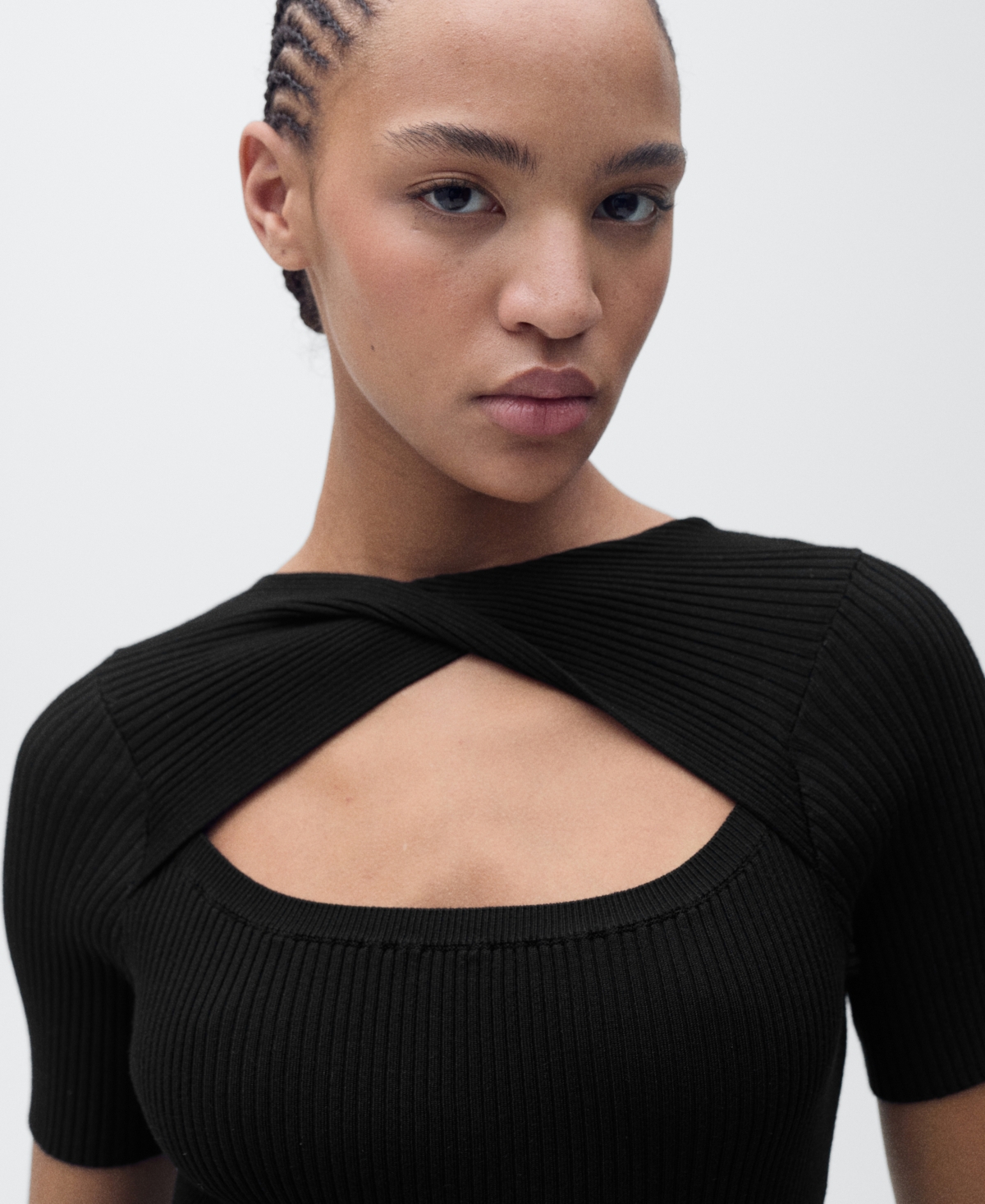 Mango Keyhole Rib Midi Dress In Black