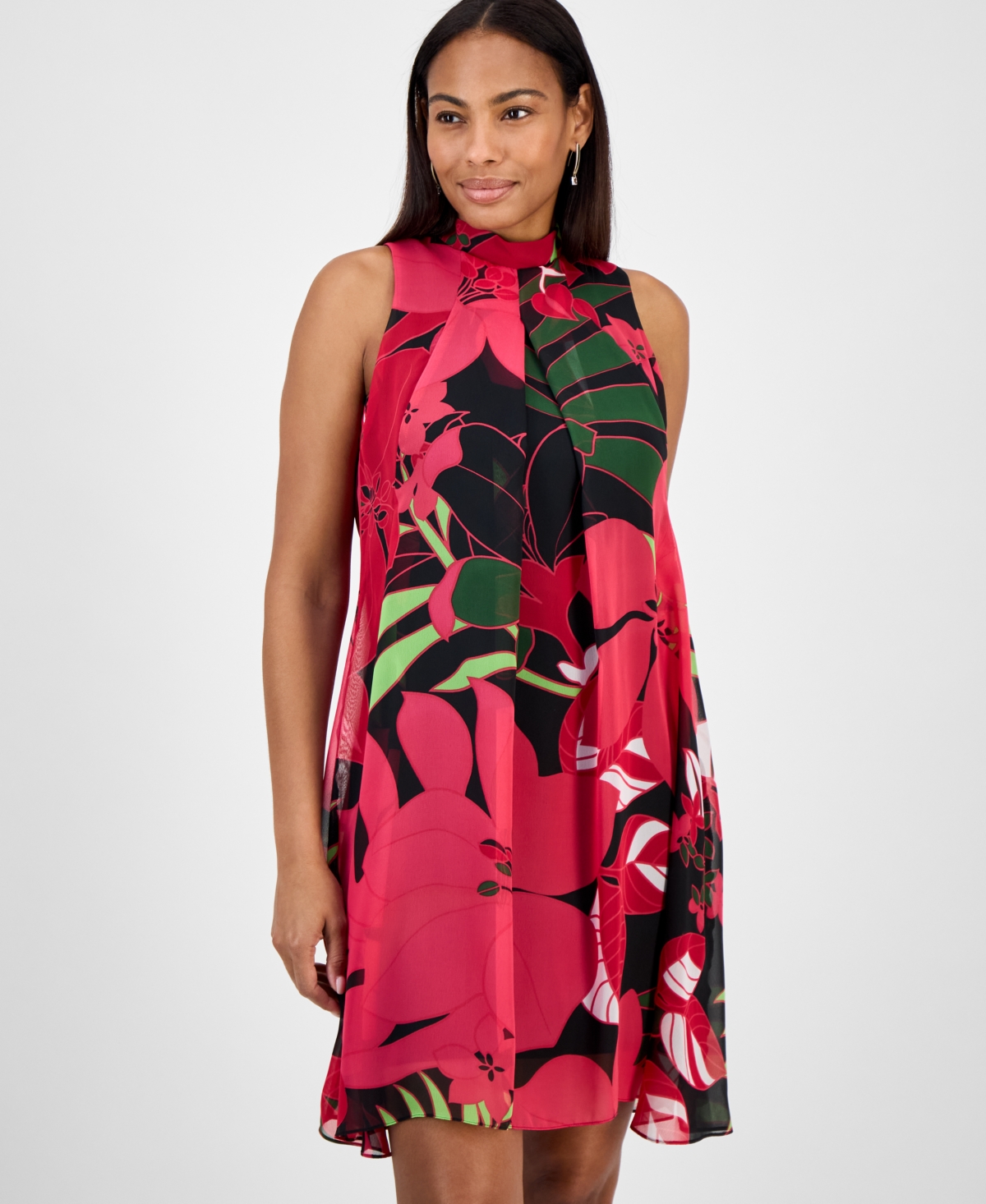 Robbie Bee Petite Printed Bow-back Trapeze Dress