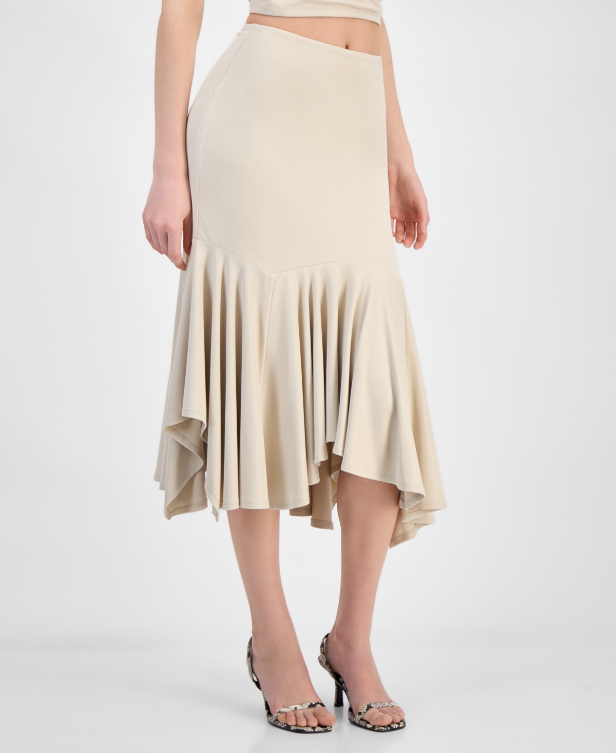 GUESS WOMEN'S KENZIE PULL-ON FLOUNCE MIDI SKIRT 