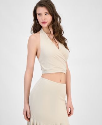 GUESS - Women's Kenzie Crossover Halter-Neck Top