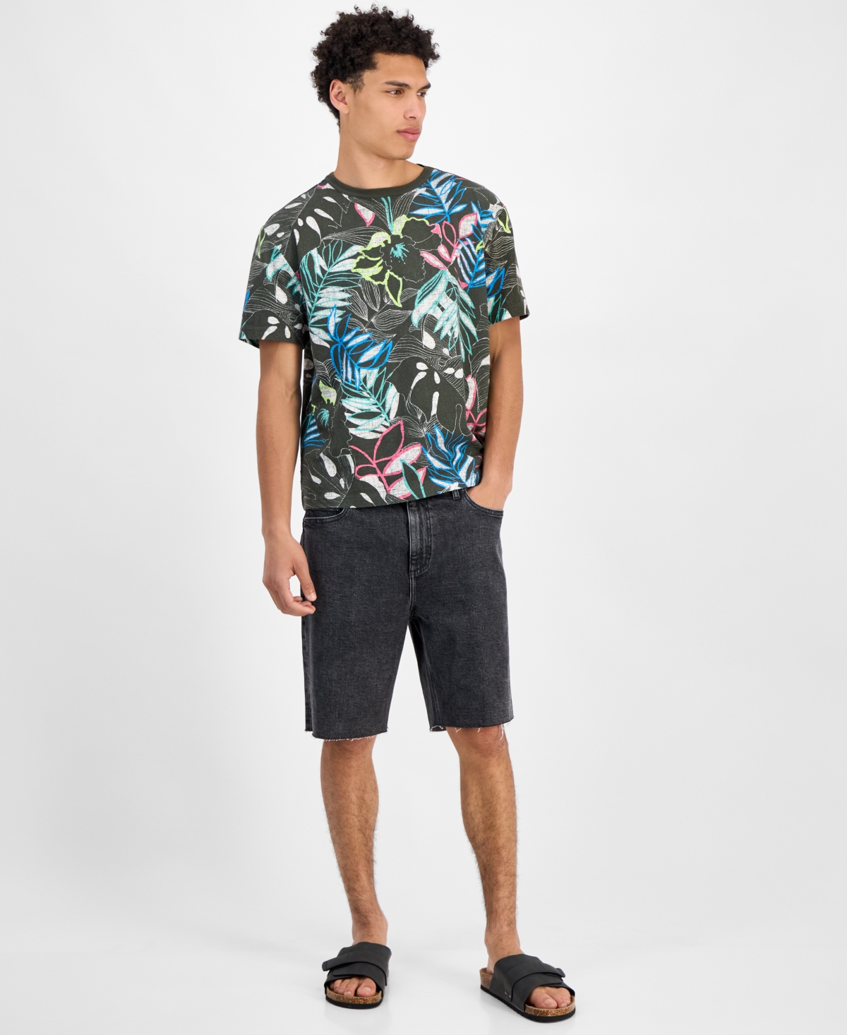Shop Sun + Stone Men's Domenica Short Sleeve Tropical Print Crewneck T-shirt, Exclusive At Macy's