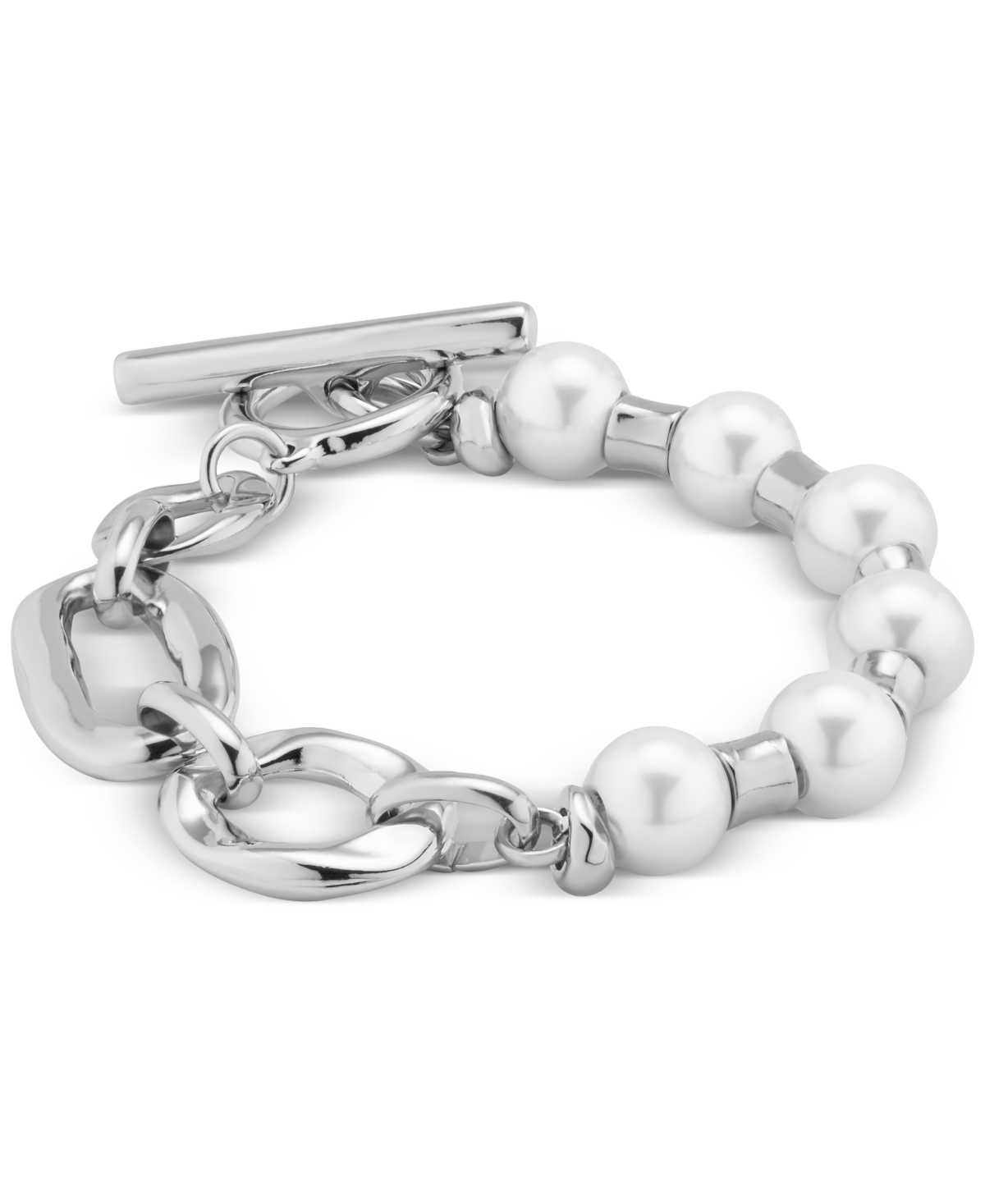 UNOde50 Different Links and Cultivated Pearl Metal Alloy Bracelet - Silver