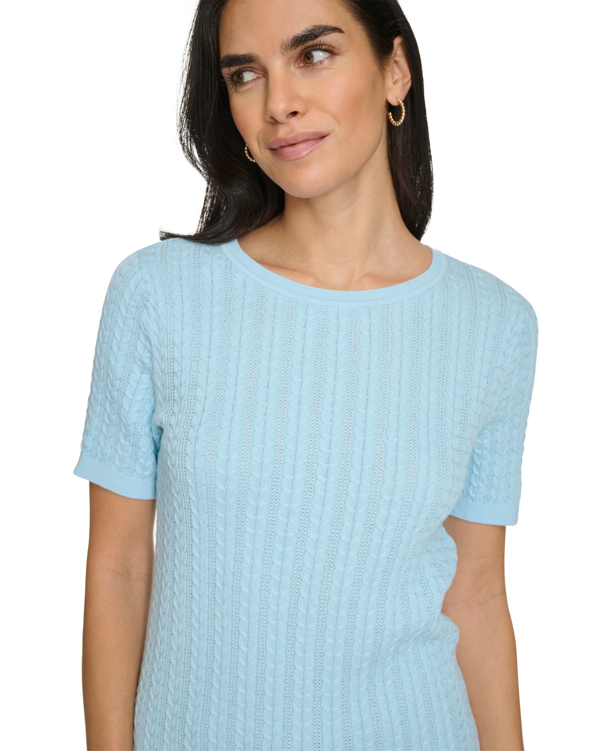 Nautica Jeans Women's Short Sleeves Rope Cable Sweater In Porcelain Blue