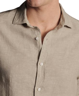 Men's Slim Fit Long Sleeve Linen Button-Front Shirt