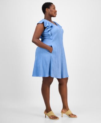 Plus Size Flutter-Sleeve Shift Dress