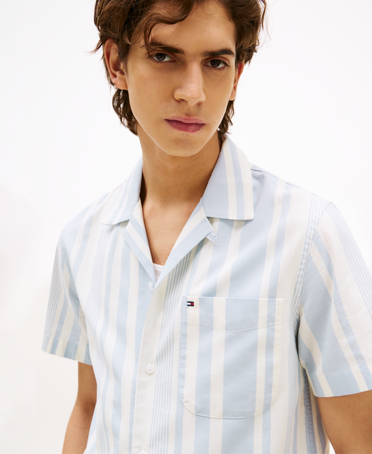 Tommy Hilfiger Men's Relaxed-fit Stripe Camp Shirt In Neutral