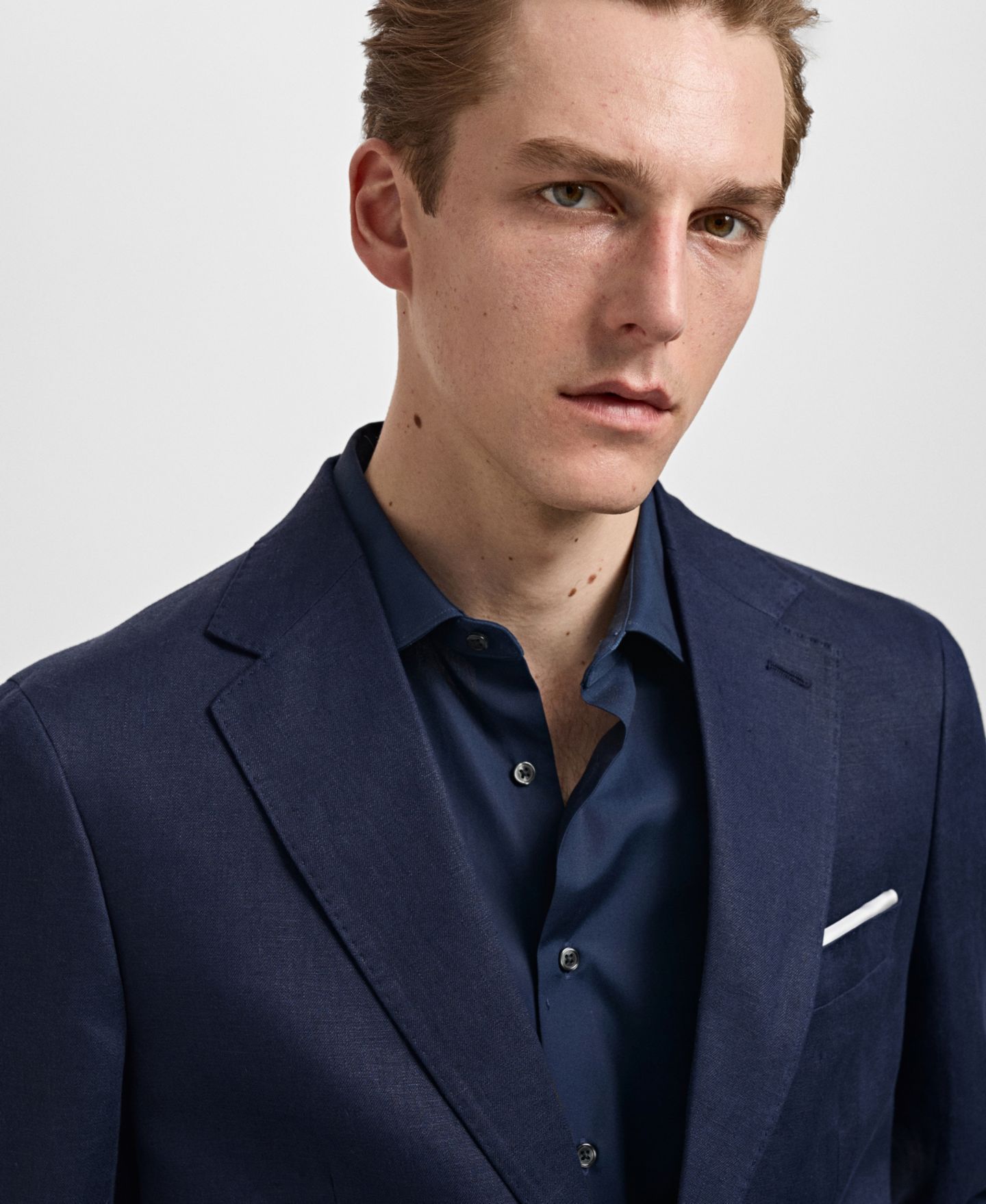Мужской пиджак MANGO Slim-Fit Tailored Linen Blazer, цвет: Тёмный тёмно-синий — фото 5