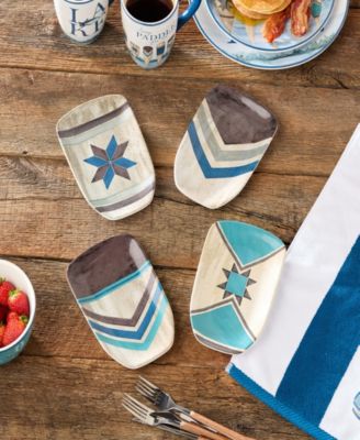 Wake At The Lake 3-D Oar 4-Pc. Canape Plates, Service For 4