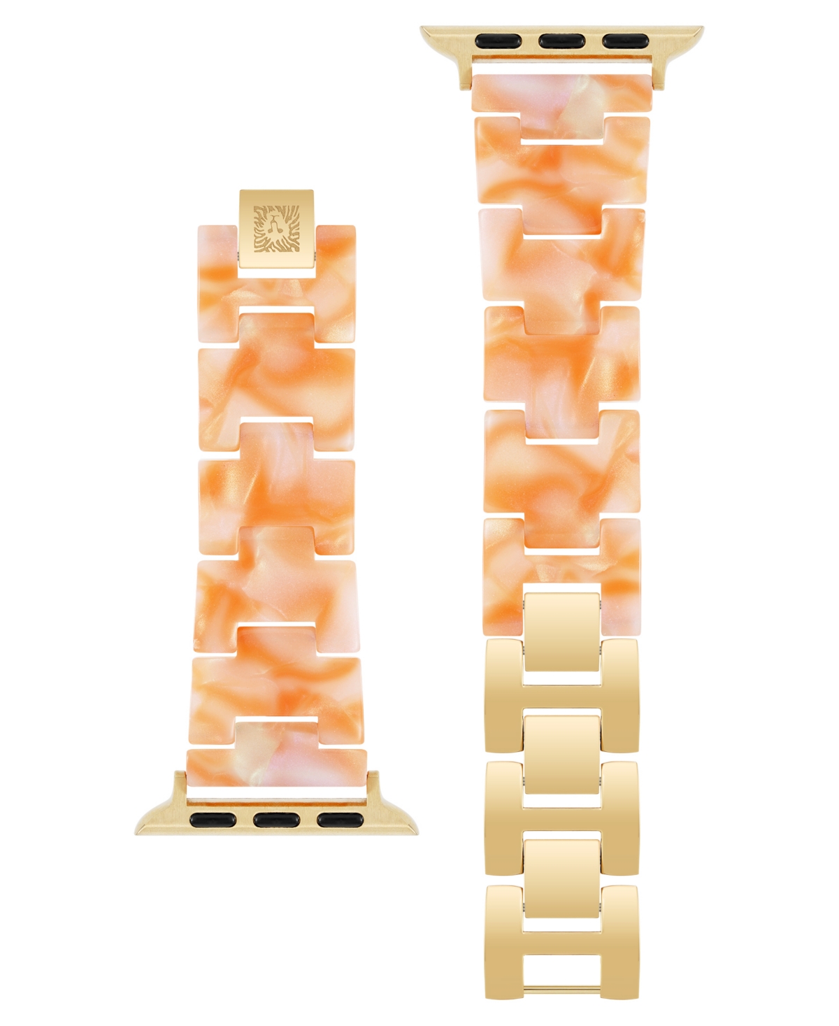 Anne Klein Women's Peach Marbleized Acetate Bracelet Band For Apple Watch 10 38/40/41mm In Peach,gold-tone