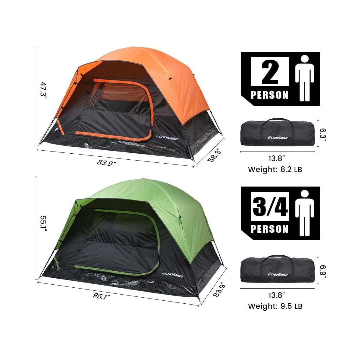 EchoSmile Camping Tent 2 Person, Waterproof Windproof Double Layer with Rainfly, Easy Setup for Backpacking, Hiking, Mountaineering, Outdoor