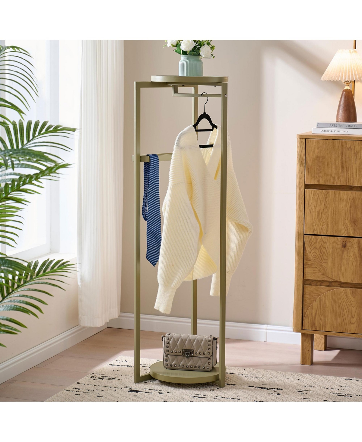 Kings Brand Furniture David Suit Valet Stand - Freestanding Clothing Organizer - Lemon pepper